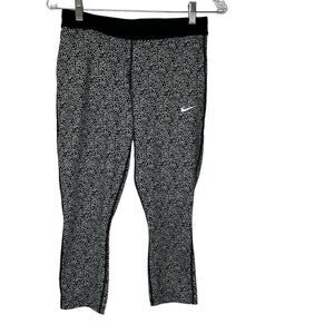 Nike Dri-Fit Black White Leopard Print Crop Running Leggings M Pants